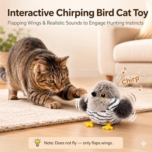 Flapping Bird Cat Toy, Cuckoo Plush Touch Activated Bird Chirp Cat Toy with Refillable Catnip, USB Rechargeable Interactive Kitten Exercise Toy,4.92"(No Flying) - Image 3