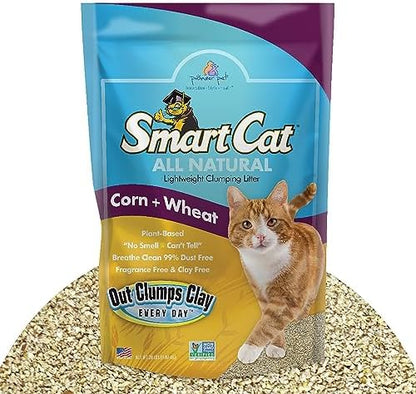 SmartCat All Natural Clumping Corn + Wheat Cat Litter, 20 Pound (320oz - 1 Pack) - Unscented and Clay Free by PioneerPetProducts