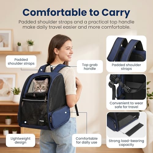 Cat Backpack，Expandable Cat Carrier Backpack, Dog Backpack Carrier and Pet Carrier Backpack, Suitable for Cats, Dogs Kitten or Small Dogs, Travel Friendly Puppy Cats Bag (Blue) - Image 6
