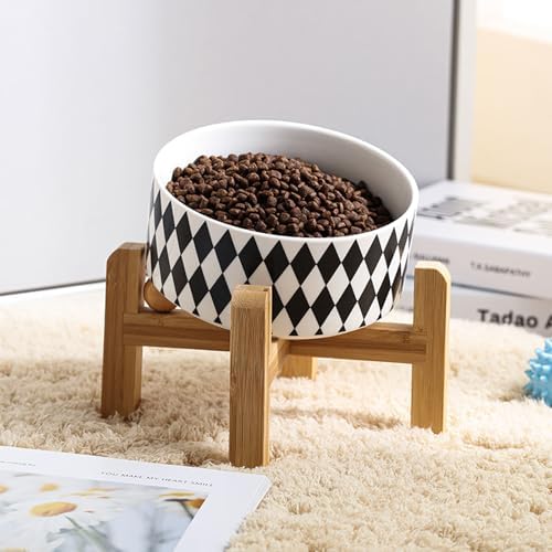 Petygooing Raised/Elevated 15°Slanted Ceramic Dog Bowl for Small Breeds,Tilted Anti Slip Pet Bowl,Food Water Dish with Stand for Cats and Small Dogs Puppy 13.5 OZ (5.1In / 1.7 Cups) Black Rhombus - Image 5