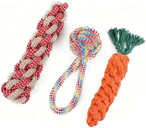 3PCS Natural Cotton Rope Toys for Small Dogs and Puppies, Dog Dental Care Chew Toys for Teething, Anxiety Relief, Helps Clean Teeth & Prevent Furniture Destruction(Corn cob Set) by Unknown