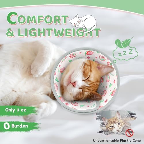 Cat Cone Collar Soft to Stop Licking, Adjustable, Foldable Lightweight Kitten Cones After Surgery Recovery for Cats & Kittens, Cat Cone Alternative, Easy Eating (PinkWhite, M) - Image 2