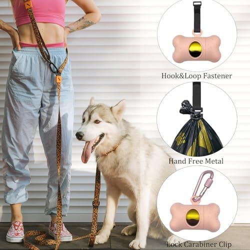 Bone-Shaped Dog Poop Bag Holder for Leash |Dispenser with 15 Leak-Resistant Waste Bags & Carabiner Clip(Pink) - Image 2
