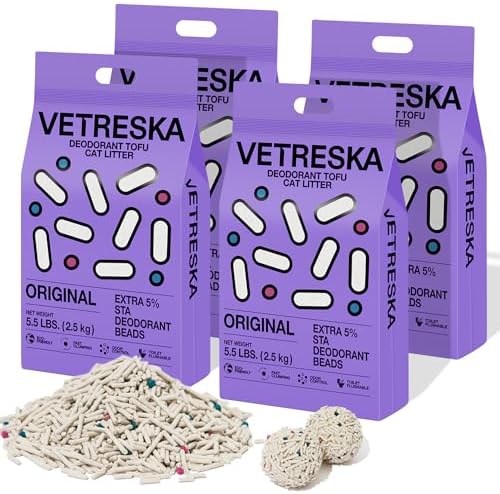 VETRESKA Tofu Cat Litter, Odor Control, Original 5.5lb×4bags by VETRESKA