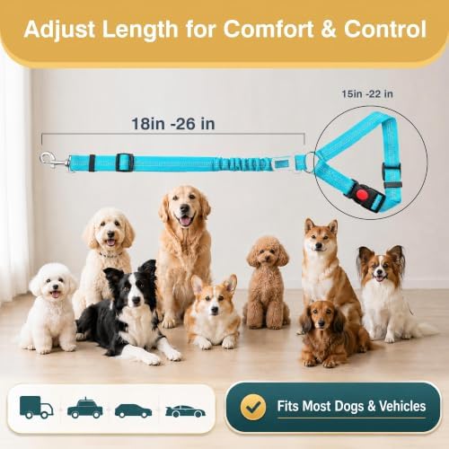 Dog Seat Belt for Car 2 Pack, 3-in-1 Adjustable-Length Bungee Tether - Image 6