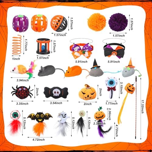 24 Pcs Halloween Catnip Toys, Mice Balls Feather Wands Plush Set - Image 2