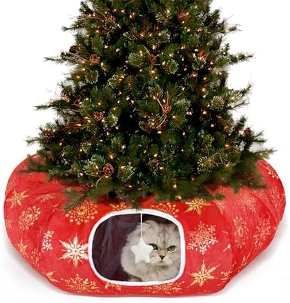 Cat Tunnel Bed for Indoor Cats, L Christmas Tree Skirts Washable Warm Soft Indoor Cat Donut Tunnel, Multifunctional Cat Interactive Playground Toys for Felines Pet Christmas Tree Decoration by Zuqqony