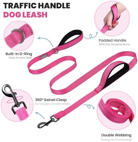 VIVAGLORY Double Handle Dog Leash Twingrip, 5ft x 1in, L, Pink Grey - Image 3