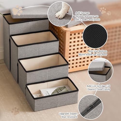 Love's cabin Dog Stairs for High Bed, Foldable Pet Stairs for Small Medium or Large Dogs Puppy with Storage for Bed or Couch, Cat Dog Steps Ramp with Zip up to 200 lbs, Solid Grey, 4 Steps - Image 4