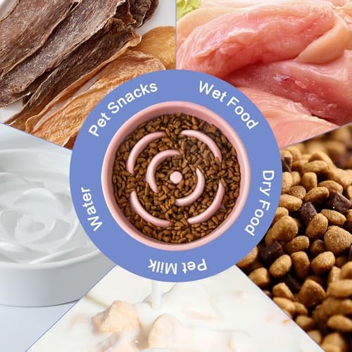 6'' Ceramic Slow Feeder Dog Bowls - Petal Shape Modern Dog Food Dish for Cats and Small Breed Dogs, Puzzle Maze Bowl to Slow Down Eating, Anti-Gulping, Dishwasher & Microwave Safe, Pink - Image 4