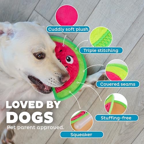 Outward Hound Tough Skinz Durable Chew Squeaky Dog Toy, Watermelon, 9.8" - Image 4
