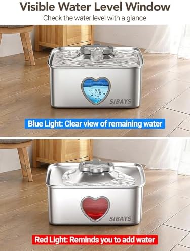 SIBAYS 15L Large Dog Water Fountain, 4 Gal Stainless Steel Pet Water Fountain for Dogs Inside, Ultra Quiet Automatic Dog Water Bowl Dispenser with Water Level Window & LED Light, Easy to Clean FS80 - Image 6