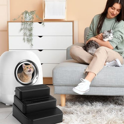 BALAPET Adjustable 3 Steps Litter Box Ramp with Filter Function, Detachable Litter Trapper, Non-Slip Cat Litter Stair for Small & Elderly Cats(Black) - Image 6