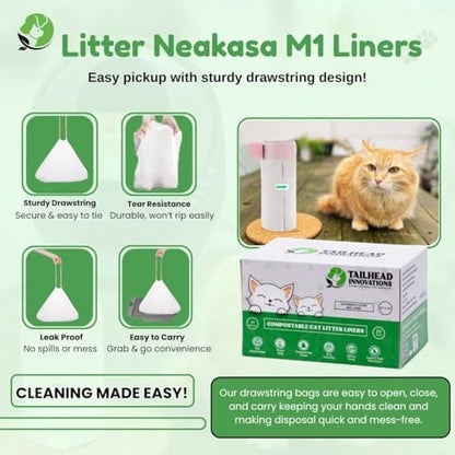 Automatic Robot Liners – 100% Compostable - Compatible with Neakasa M1 and PetPivot AutoScooper 11 Open-Top Self-Cleaning Litter Box - 27" L x 13" W – Drawstring Close – 40 Micron - Image 5