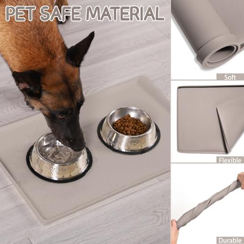 MateeyLife Silicone Cat & Dog Food Mat for Floors Waterproof, Anti-Slip Dog Bowl Mats for Food and Water, Pet Feeding Mats with Lip to Prevent Spills, Pet Placemat for Messy Drinkers to Protect Floors - Image 5