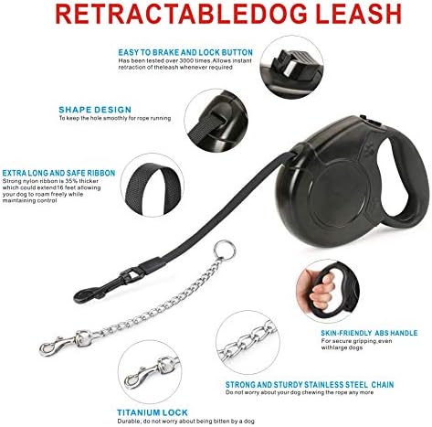 Idepet Heavy Duty Retractable Dog Leash for Small and Medium Dogs, Anti-Chewing Steel Chain 360 Degree Tangle-Free,Break and Lock System,16ft Leash for Dog Walking (Black, Flat Rope) - Image 3