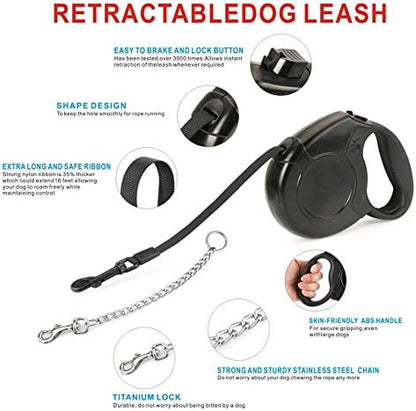 Idepet Heavy Duty Retractable Dog Leash for Small and Medium Dogs, Anti-Chewing Steel Chain 360 Degree Tangle-Free,Break and Lock System,16ft Leash for Dog Walking (Black, Flat Rope) - Image 3