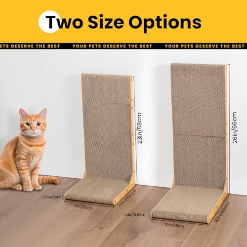 Conlun Cardboard Cat Scratcher, 23" L-Shaped Scratch Pad, Vertical Wall-Leaning Scratching Board to Protect Furniture for Indoor Cats,Wood Grain Large - Image 2