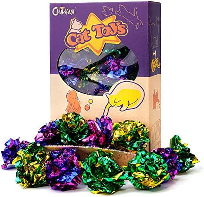 CHIWAVA 45PCS 1.6'' Mylar Cat Toy Ball Kitten Shiny Crinkle Crackle Balls - Image 2