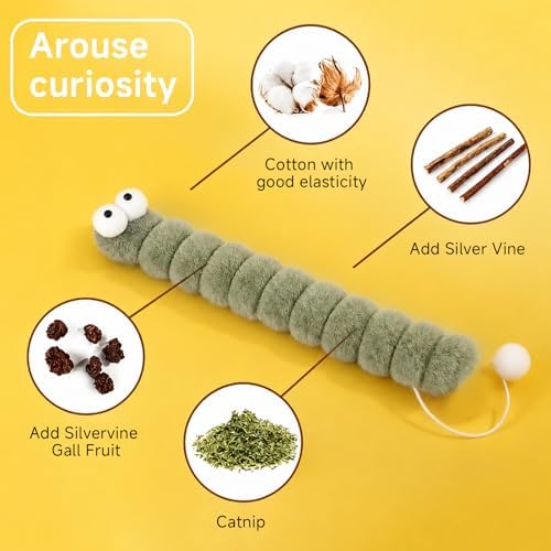 Cat Toys Pillows, Catnip Toys for Cats 3 Pack, Cute Caterpillar Design, Interactive Indoor Kitten Kicker, Promotes Kitty Exercise, Soft and Durable - Image 4