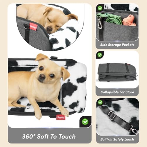 BurgeonNest Center Console Dog Car Seat for Small Pets to 11lbs, Milk Cow - Image 4