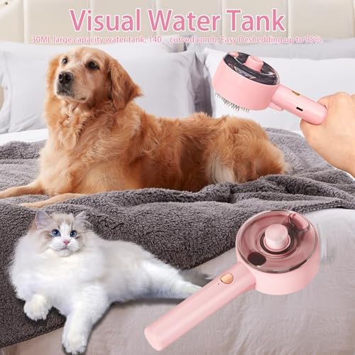 Cat Steam Brush for Shedding, Steamy Dog Grooming Brush with 2-Speed Spray, Blue Light and Release Button, Rechargeable Water Pet Hair Brushes Wet Self Cleaning Spa Comb - Image 3