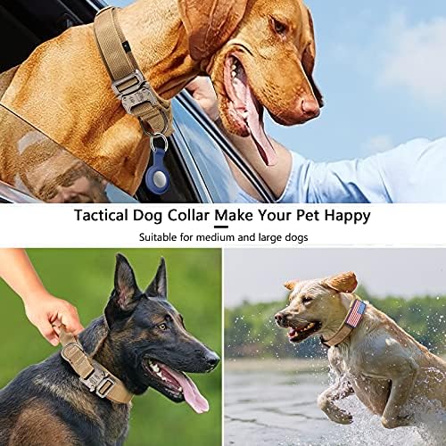 DAGANXI Tactical Dog Collar, Adjustable Military Training Nylon Dog Collar with Control Handle and Heavy Metal Buckle for Medium and Large Dogs, with Patches and Airtags Case (S, Brown) - Image 6