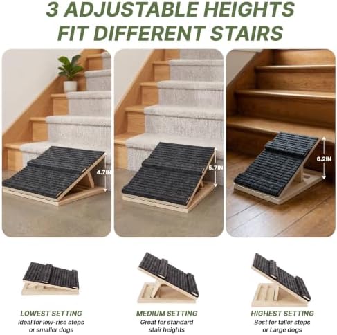 Dog Ramp for Stairs, Foldable Wooden Dog Stair Ramp with Triangular Support - Image 3