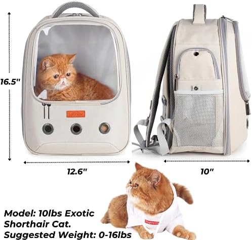 Lollimeow Pet Carrier Backpack, Bubble Backpack Carrier, Cats and Puppies,Airline-Approved, Designed for Travel, Hiking, Walking & Outdoor Use (Beige) - Image 2