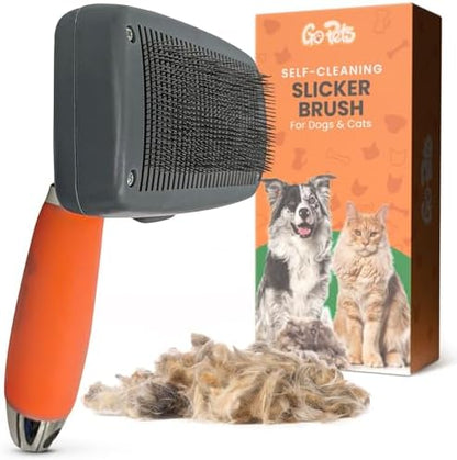 GoPets Self-Cleaning Slicker Brush for Dogs & Cats, Deshedding & Dematting by GoPets