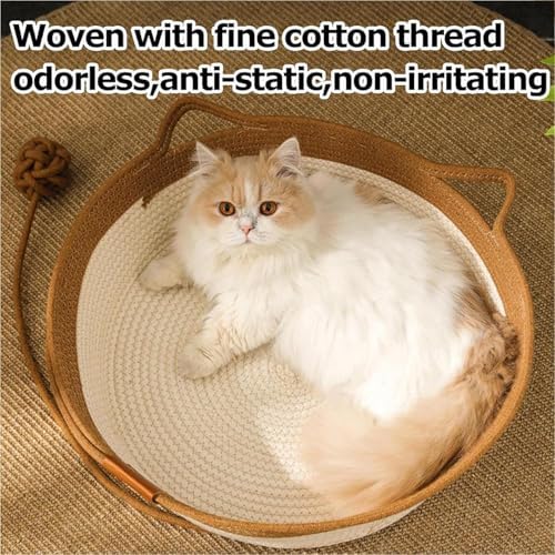 Instinct Basket, Stimuli Handwoven cat Basket Rope Cotton Eliminates Bed Rejection Round Pet Basket, Boho Catbed for Cats Handwoven Scratchable Breathable Weave (Small) - Image 2