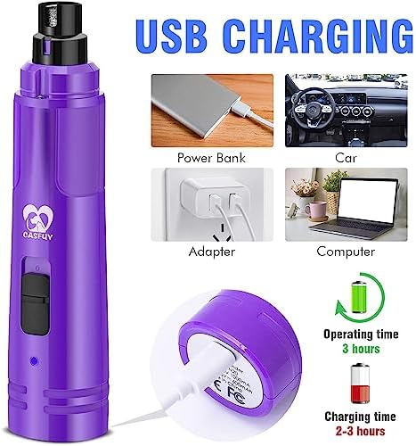 Casfuy Dog Nail Grinder with LED Light - Upgraded 2-Speed Electric Pet Nail Trimmer Powerful Painless Paws Grooming & Smoothing for Small Medium Large Dogs & Cats (Purple) - Image 3