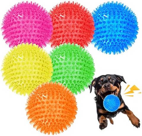 6 Pack 3.5” Squeaky Dog Balls for Large and Medium Dogs, Spiky Balls for Teething Puppies by Unknown