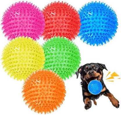 6 Pack 3.5” Squeaky Dog Balls for Large and Medium Dogs, Spiky Balls for Teething Puppies by Unknown