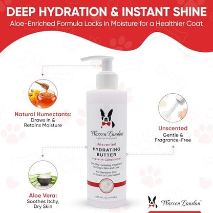 Warren London Hydrating Butter Leave in Pet Conditioner for Dogs | Lotion for Skin and Coat | Aloe Puppy & Dog Conditioner for Hair Detangler, Dry Skin, & Dandruff | Unscented 8oz - Image 3