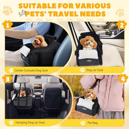 New Nobleza Dog Car Seat for Center Console, Detachable Console Pet Seat for Small Puppy Cat Kitten with Safety Protective Hooks, Adjustable Straps Storage Pocket & Safety Leash for Outdoor Travel - Image 6