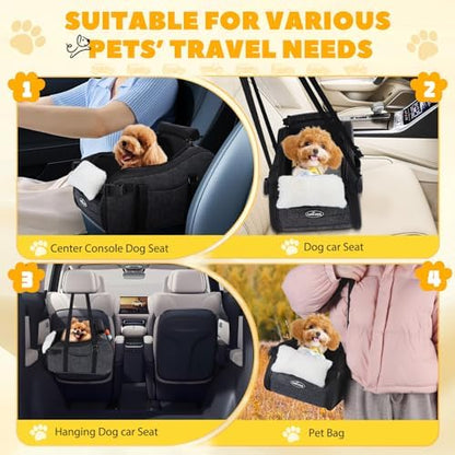 New Nobleza Dog Car Seat for Center Console, Detachable Console Pet Seat for Small Puppy Cat Kitten with Safety Protective Hooks, Adjustable Straps Storage Pocket & Safety Leash for Outdoor Travel - Image 6