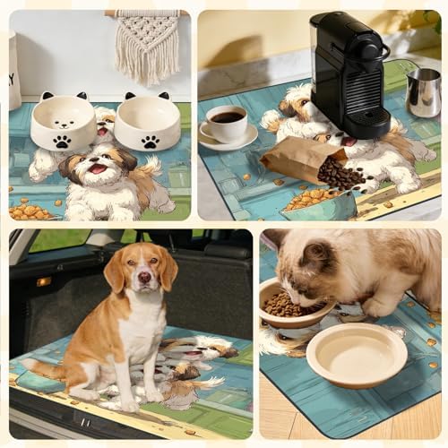 Nuxovilar Playful Puppy Pet Food Mat Polyester 23.62x17.71 Inches - Image 6