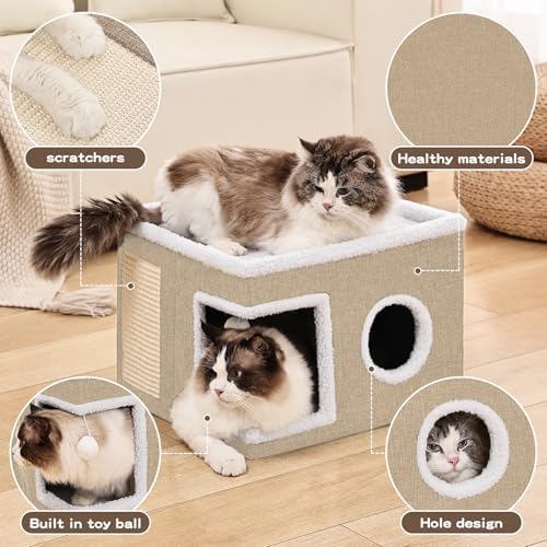 Large Cat Houses for Indoor Cats with Fluffy Ball and Scratch Pad - Image 2