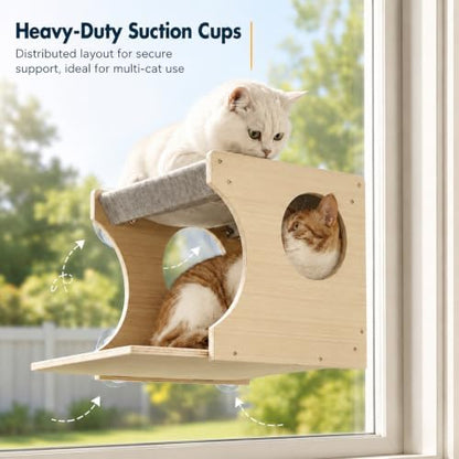 Cat Window Perch，2-Tier Hammock & Hideaway House with Strong Suction Cups - Image 5