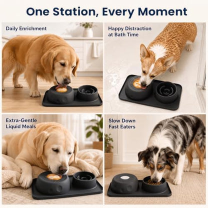 Silicone 2-in-1 Dog Slow Feeder & Lick Bowl Station,Black - Image 5