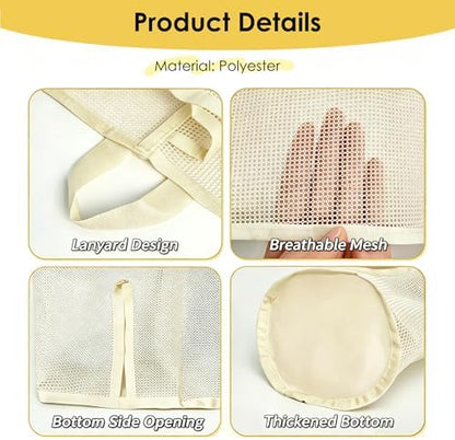 15.16" Cat Wand Toy Holder Organizer Storage Bag - Special Bottom Opening Design, Pet Kitten Stick Doy Toy Mesh Pockets for Cat Feather Teaser Toys Wall Hanging Basket Box Bin (Beige, Double) - Image 4