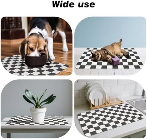 CooRug Checkered Dog Food Mat, Pet Feeding Mat 32" L x 17" W, Black - Image 6