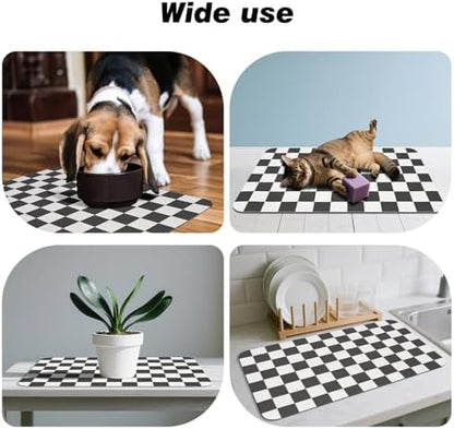 CooRug Checkered Dog Food Mat, Pet Feeding Mat 32" L x 17" W, Black - Image 6