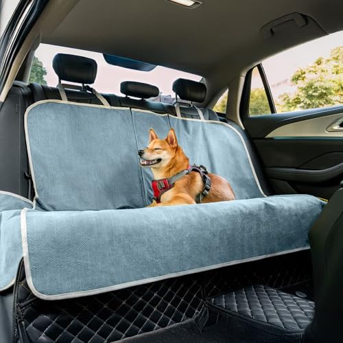 FUNNY FUZZY Dog Car Seat Cover for Back Seat, Back Seat Pet Cover for Dogs Waterproof, Scratchproof Dog Backseat Cover, Non-Slip Bench Car Seat Protector, Universal Fit Most Cars, SUVs, Trucks, Blue by FUNNYFUZZY