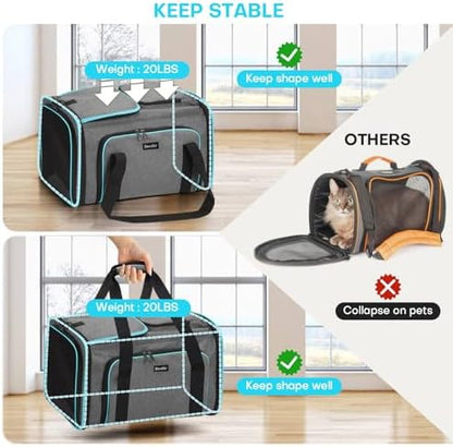 Pet Carrier, Large Soft Sided Expandable Travel Carrier with Steel Frame, Anti-Scratch Mesh, Removable Fleece Pad and Pockets for Cats, Dogs and Small Animals up to 15 lbs (Gray, 4 Sides Expandable) - Image 6