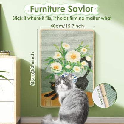 3-in-1 Sisal Cat Scratch Mat 23.6x15.7'' Floor & Wall Cat Scratcher Pad, Protects Carpet Couch & Furniture with Sticker Tape, Anti-Slip, Durable for Indoor Outdoor Cats (Srping) - Image 7