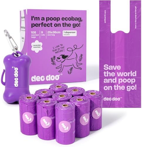 Dog Poop Bags with Handles & Holder, 108 Count, Lavender Scented by DeoDoo