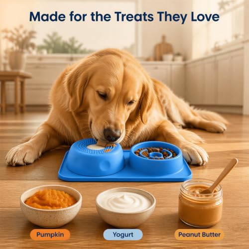 Silicone 2-in-1 Dog Slow Feeder & Lick Bowl Station, Azure Blue - Image 2