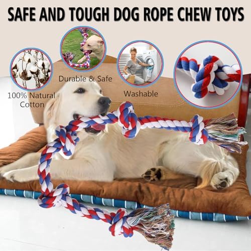 XIGOU Dog Rope Toys for Large Dogs Aggressive Chewers, Dog Chew Toys for Large Breed Indestructible, Heavy Duty Tough 3 Feet 5 Knots Dog Toy, Sturdy Rope toy for Dogs Tug of War Dog Toy Teeth Cleaning - Image 4